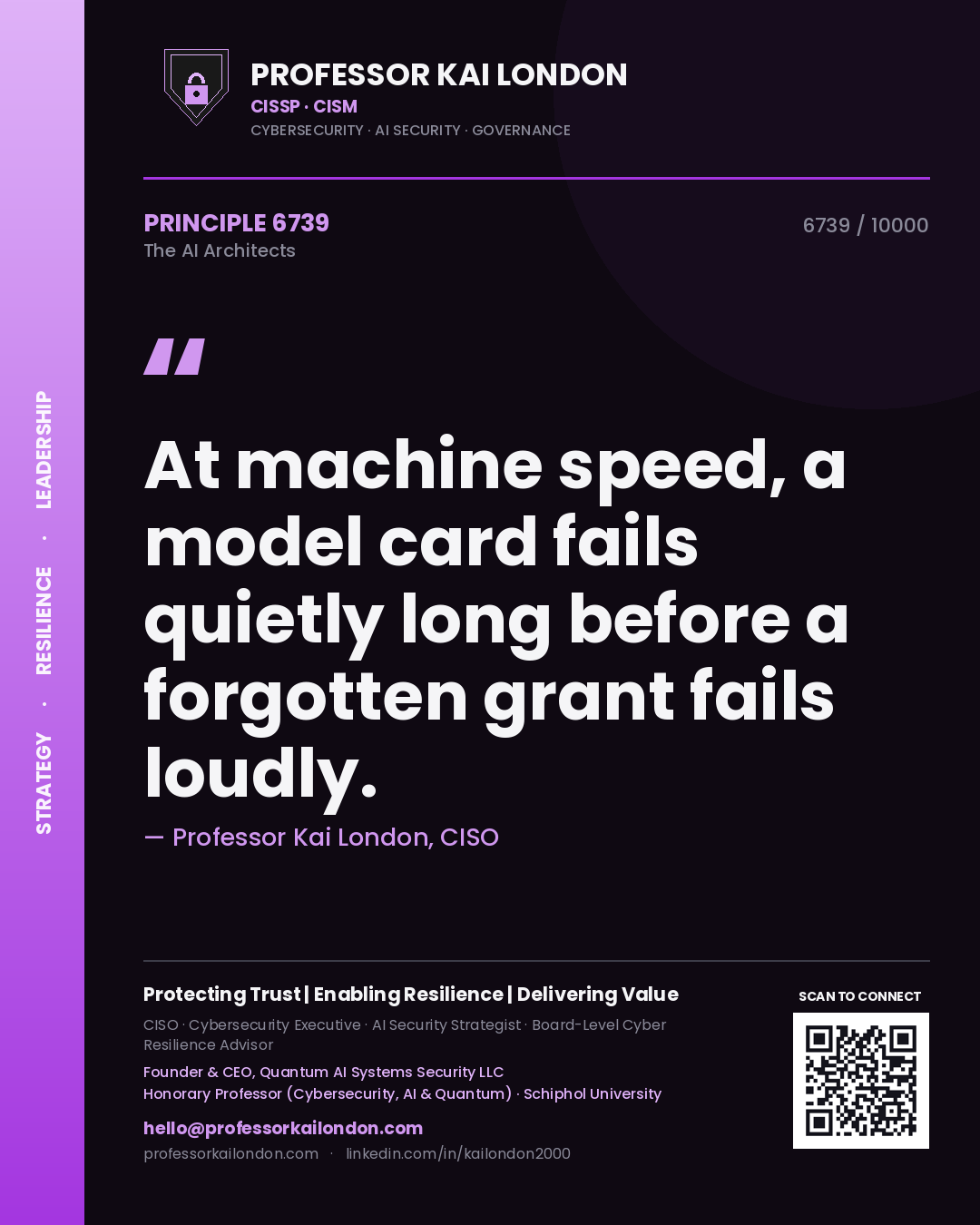 Professor Kai London principle 6739: At machine speed, a model card fails quietly long before a forgotten grant fails loudly.