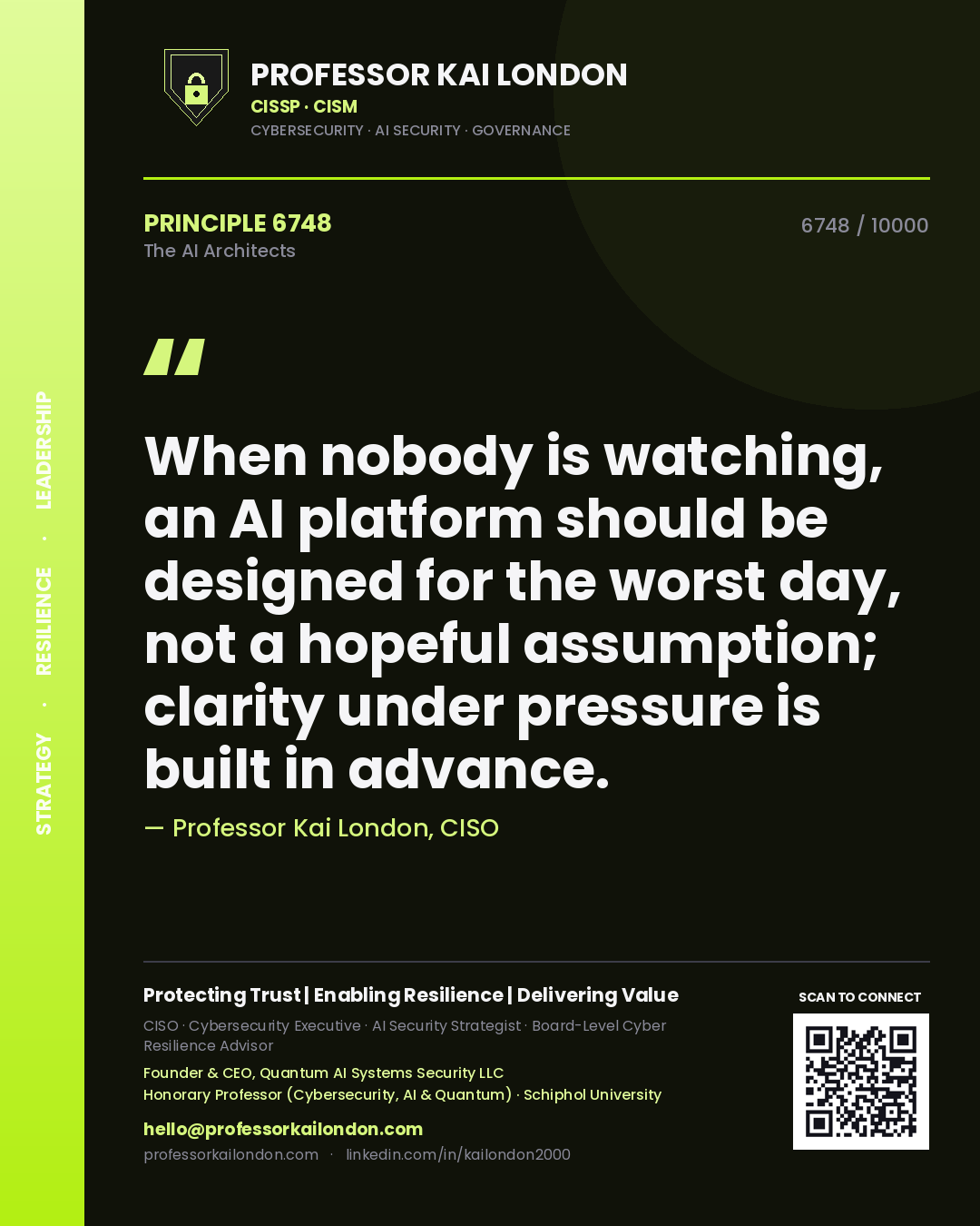 Professor Kai London principle 6748: When nobody is watching, an AI platform should be designed for the worst day, not a hopeful assumption; clarity under pressure is built in advance.