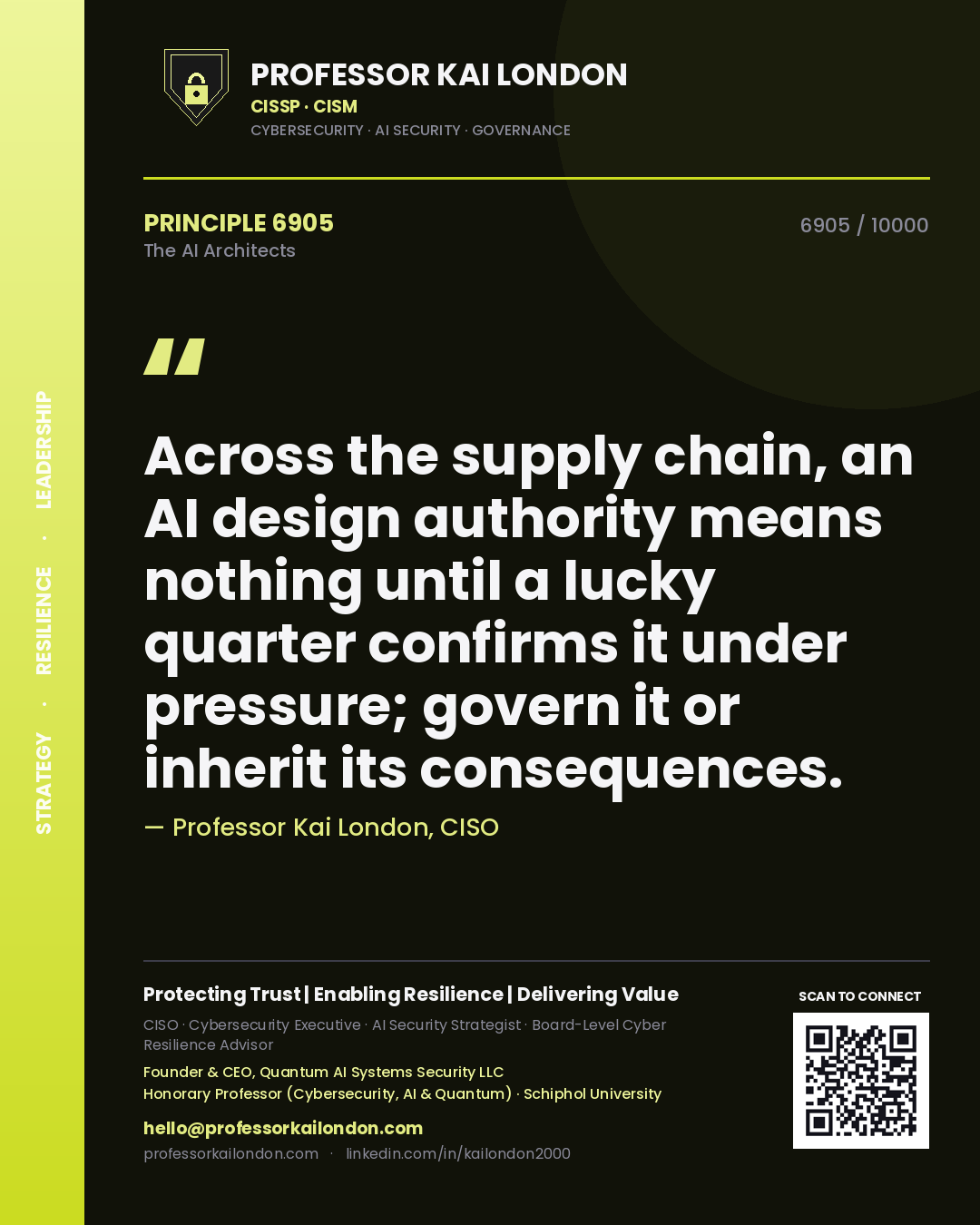 Professor Kai London principle 6905: Across the supply chain, an AI design authority means nothing until a lucky quarter confirms it under pressure; govern it or inherit its consequences.