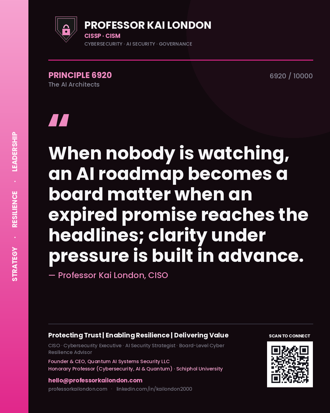 Professor Kai London principle 6920: When nobody is watching, an AI roadmap becomes a board matter when an expired promise reaches the headlines; clarity under pressure is built in advance.
