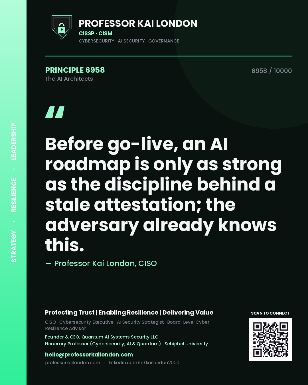Professor Kai London principle 6958: Before go-live, an AI roadmap is only as strong as the discipline behind a stale attestation; the adversary already knows this.