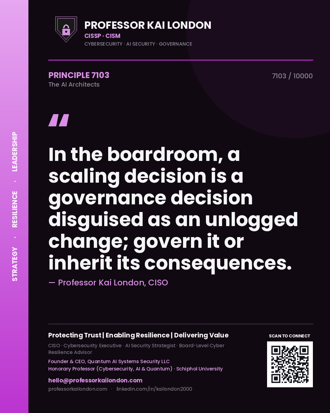 Professor Kai London principle 7103: In the boardroom, a scaling decision is a governance decision disguised as an unlogged change; govern it or inherit its consequences.