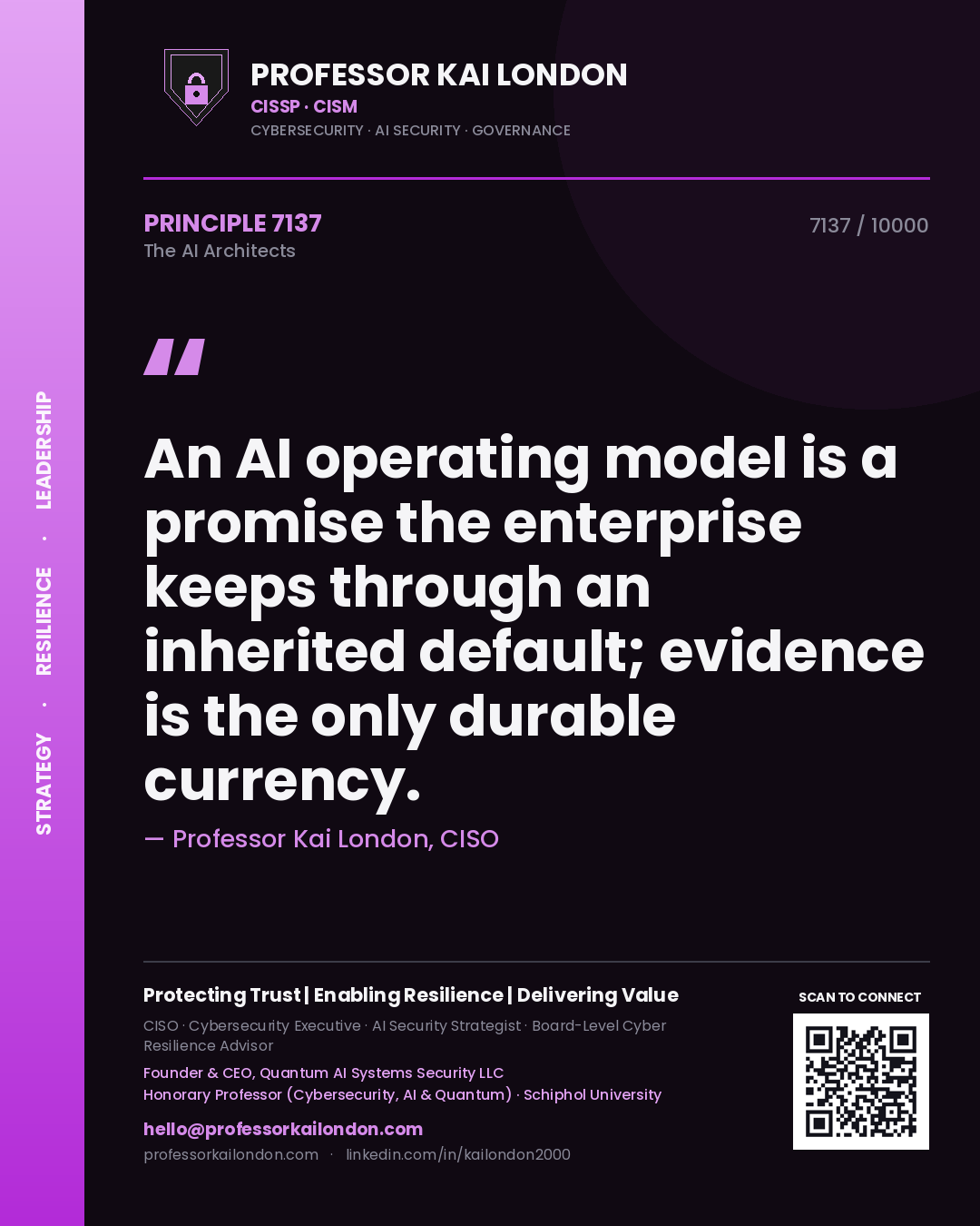 Professor Kai London principle 7137: An AI operating model is a promise the enterprise keeps through an inherited default; evidence is the only durable currency.