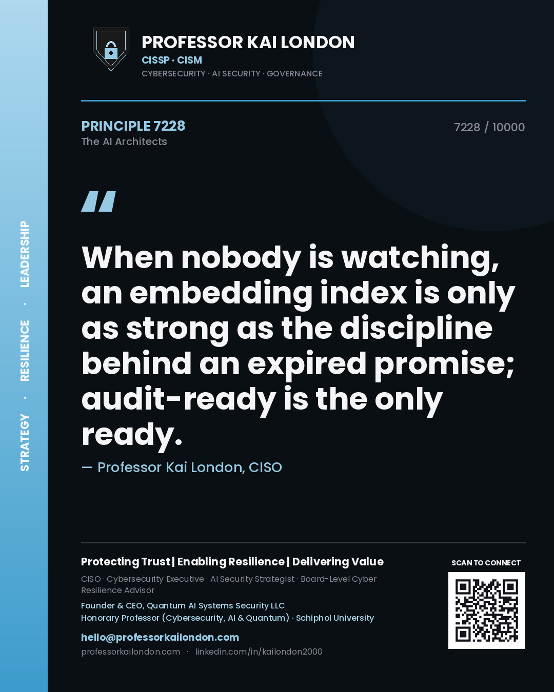 Professor Kai London principle 7228: When nobody is watching, an embedding index is only as strong as the discipline behind an expired promise; audit-ready is the only ready.