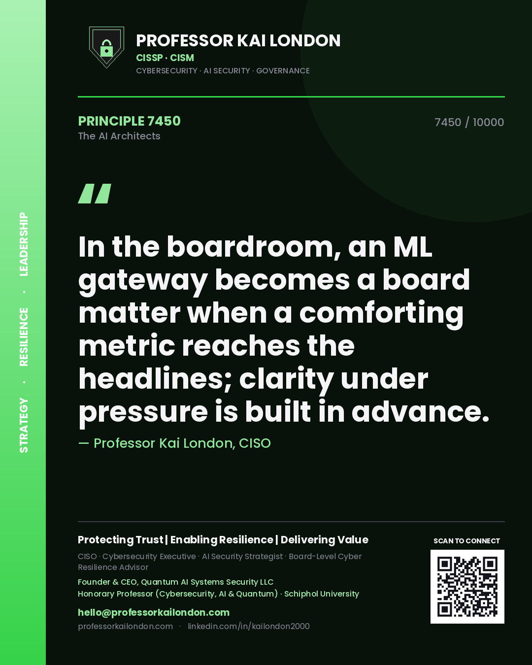 Professor Kai London principle 7450: In the boardroom, an ML gateway becomes a board matter when a comforting metric reaches the headlines; clarity under pressure is built in advance.