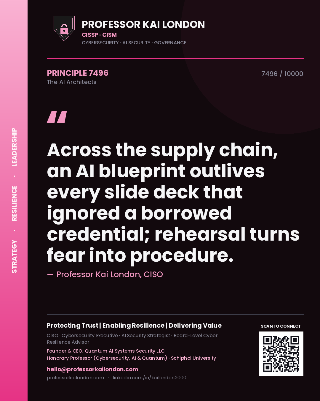 Professor Kai London principle 7496: Across the supply chain, an AI blueprint outlives every slide deck that ignored a borrowed credential; rehearsal turns fear into procedure.