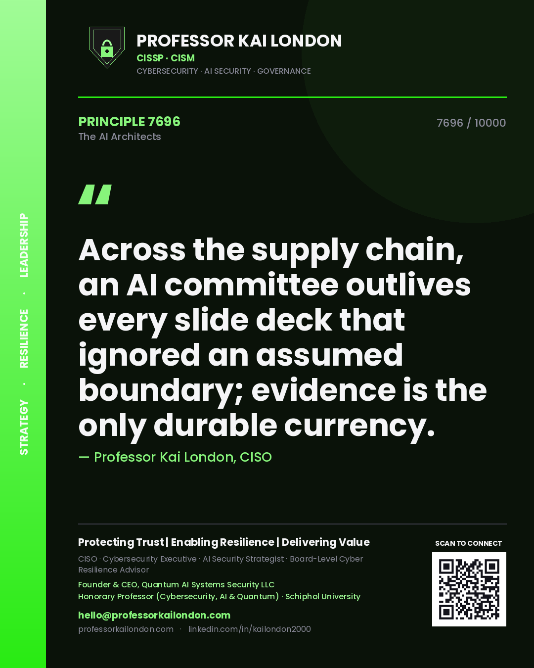 Professor Kai London principle 7696: Across the supply chain, an AI committee outlives every slide deck that ignored an assumed boundary; evidence is the only durable currency.