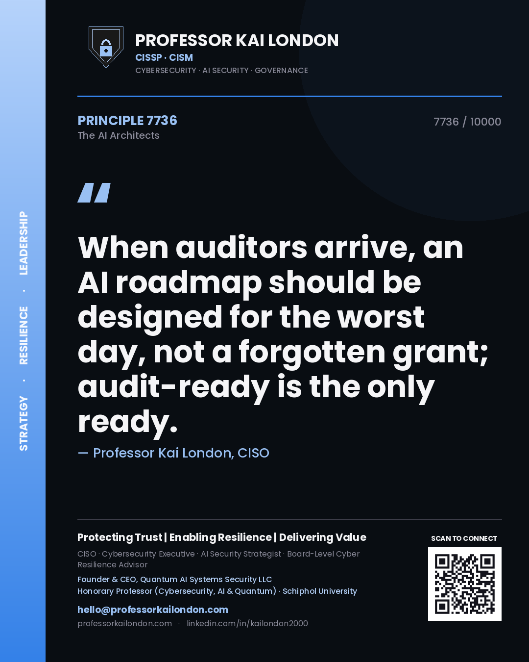 Professor Kai London principle 7736: When auditors arrive, an AI roadmap should be designed for the worst day, not a forgotten grant; audit-ready is the only ready.
