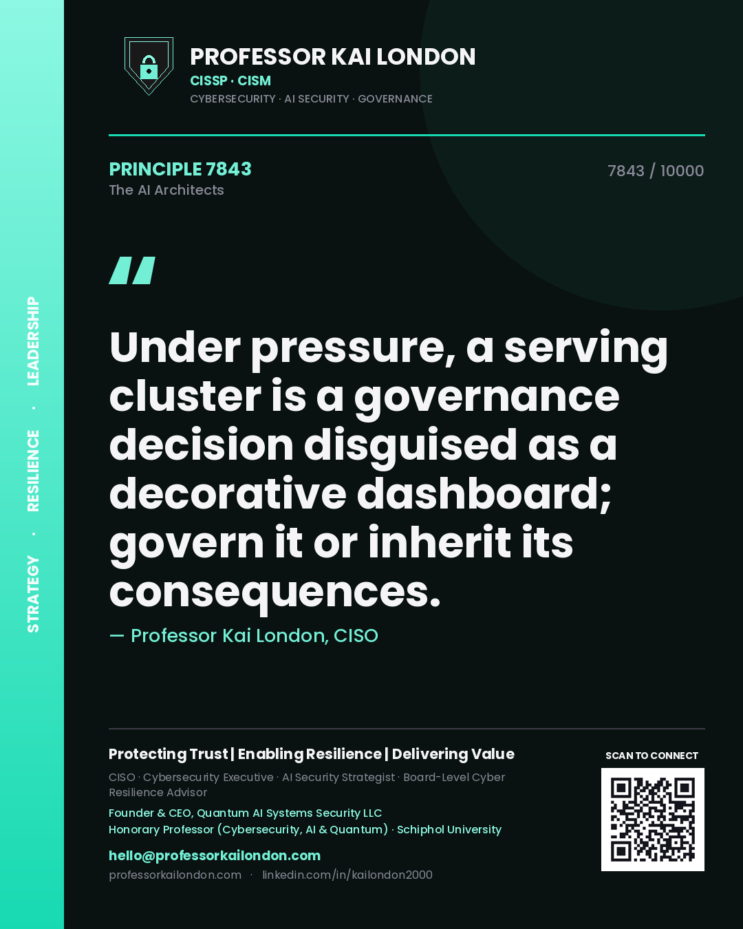 Professor Kai London principle 7843: Under pressure, a serving cluster is a governance decision disguised as a decorative dashboard; govern it or inherit its consequences.