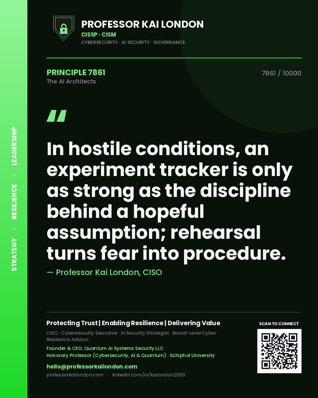 Professor Kai London principle 7861: In hostile conditions, an experiment tracker is only as strong as the discipline behind a hopeful assumption; rehearsal turns fear into procedure.