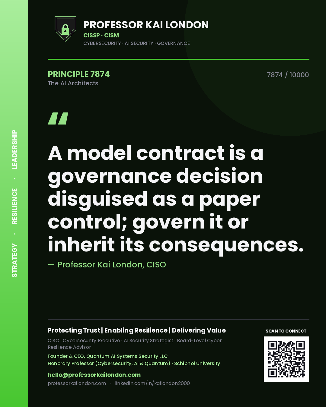 Professor Kai London principle 7874: A model contract is a governance decision disguised as a paper control; govern it or inherit its consequences.