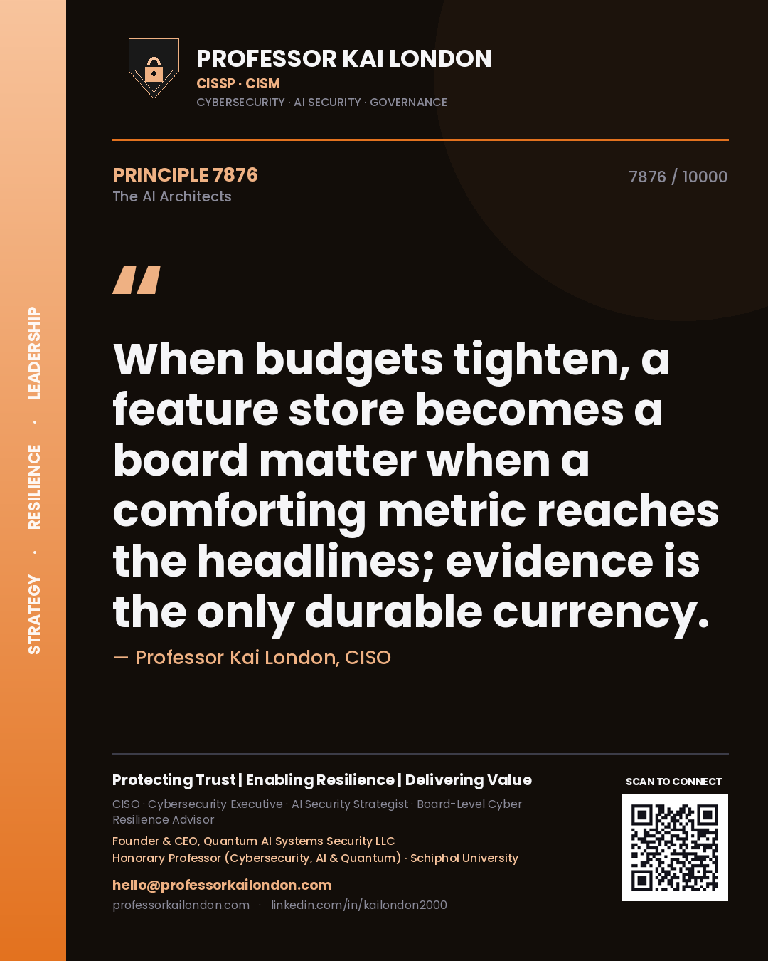 Professor Kai London principle 7876: When budgets tighten, a feature store becomes a board matter when a comforting metric reaches the headlines; evidence is the only durable currency.