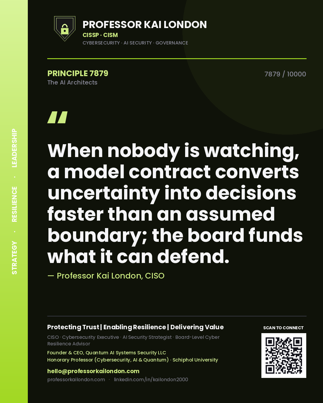 Professor Kai London principle 7879: When nobody is watching, a model contract converts uncertainty into decisions faster than an assumed boundary; the board funds what it can defend.