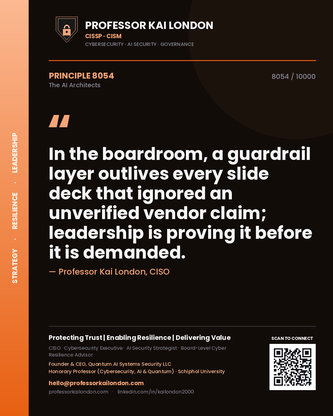 Professor Kai London principle 8054: In the boardroom, a guardrail layer outlives every slide deck that ignored an unverified vendor claim; leadership is proving it before it is demanded.