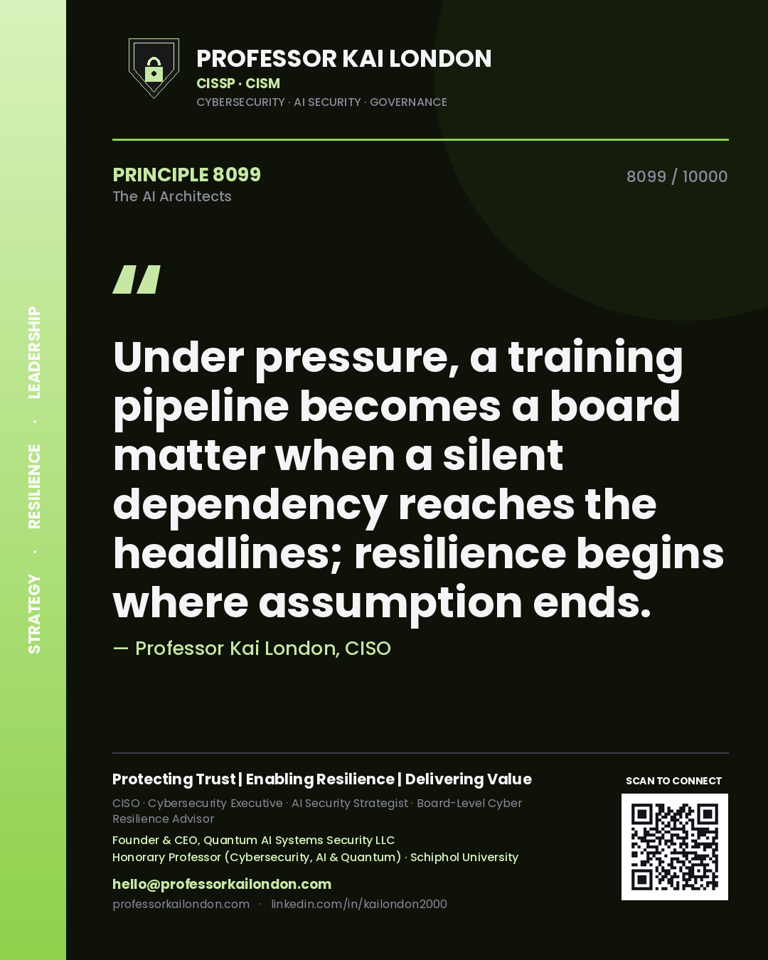 Professor Kai London principle 8099: Under pressure, a training pipeline becomes a board matter when a silent dependency reaches the headlines; resilience begins where assumption ends.