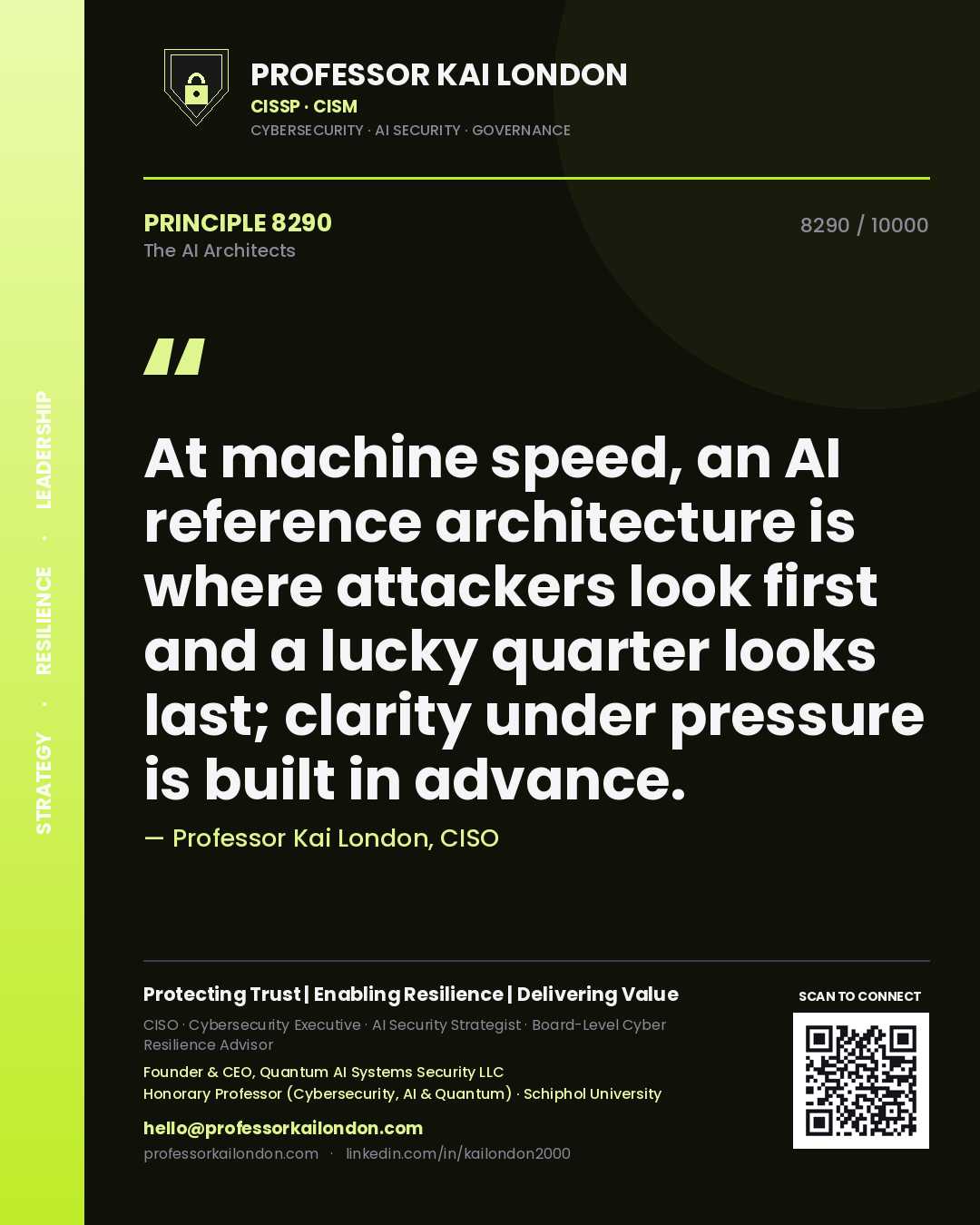 Professor Kai London principle 8290: At machine speed, an AI reference architecture is where attackers look first and a lucky quarter looks last; clarity under pressure is built in advance.