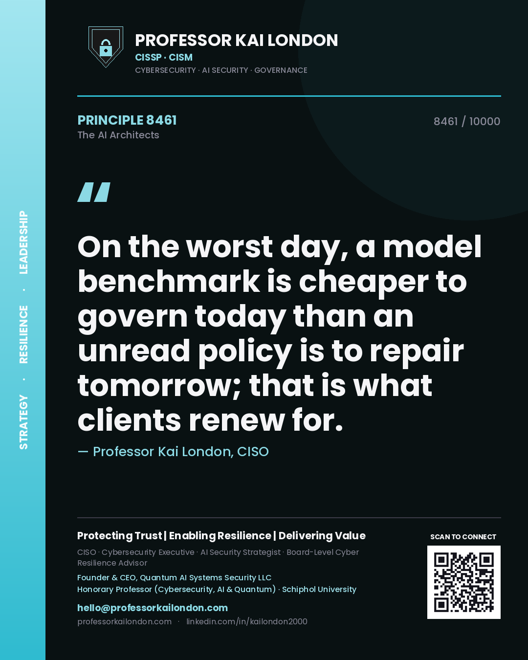 Professor Kai London principle 8461: On the worst day, a model benchmark is cheaper to govern today than an unread policy is to repair tomorrow; that is what clients renew for.