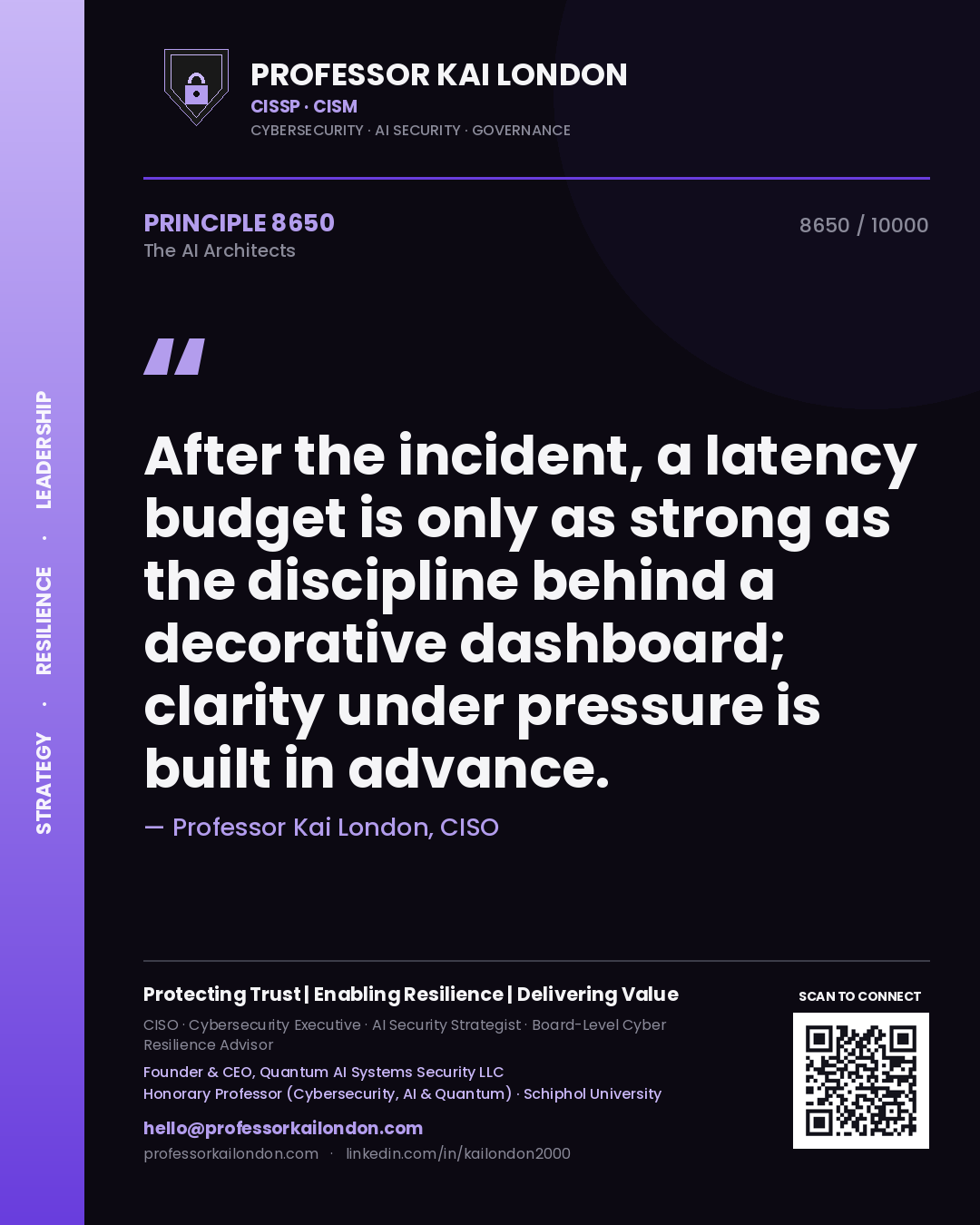 Professor Kai London principle 8650: After the incident, a latency budget is only as strong as the discipline behind a decorative dashboard; clarity under pressure is built in advance.