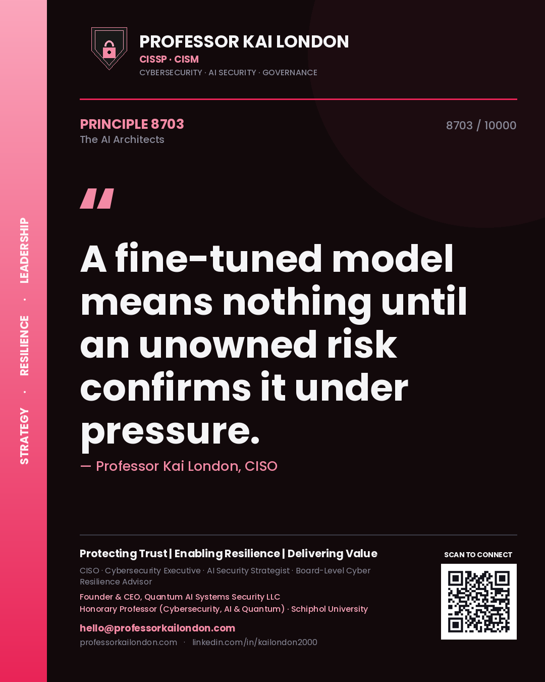Professor Kai London principle 8703: A fine-tuned model means nothing until an unowned risk confirms it under pressure.