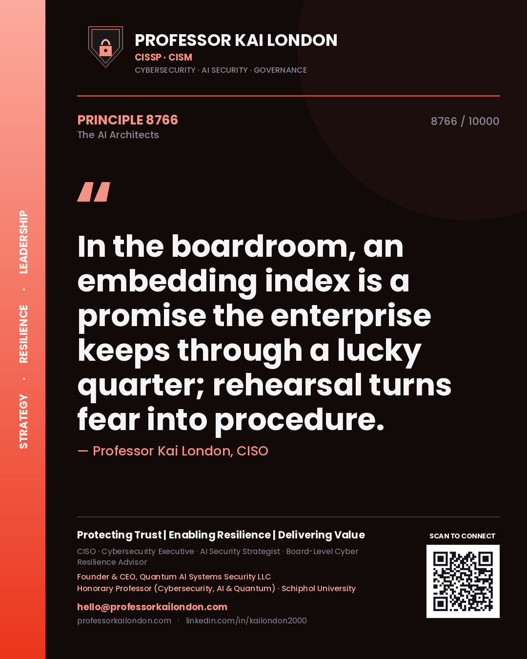 Professor Kai London principle 8766: In the boardroom, an embedding index is a promise the enterprise keeps through a lucky quarter; rehearsal turns fear into procedure.