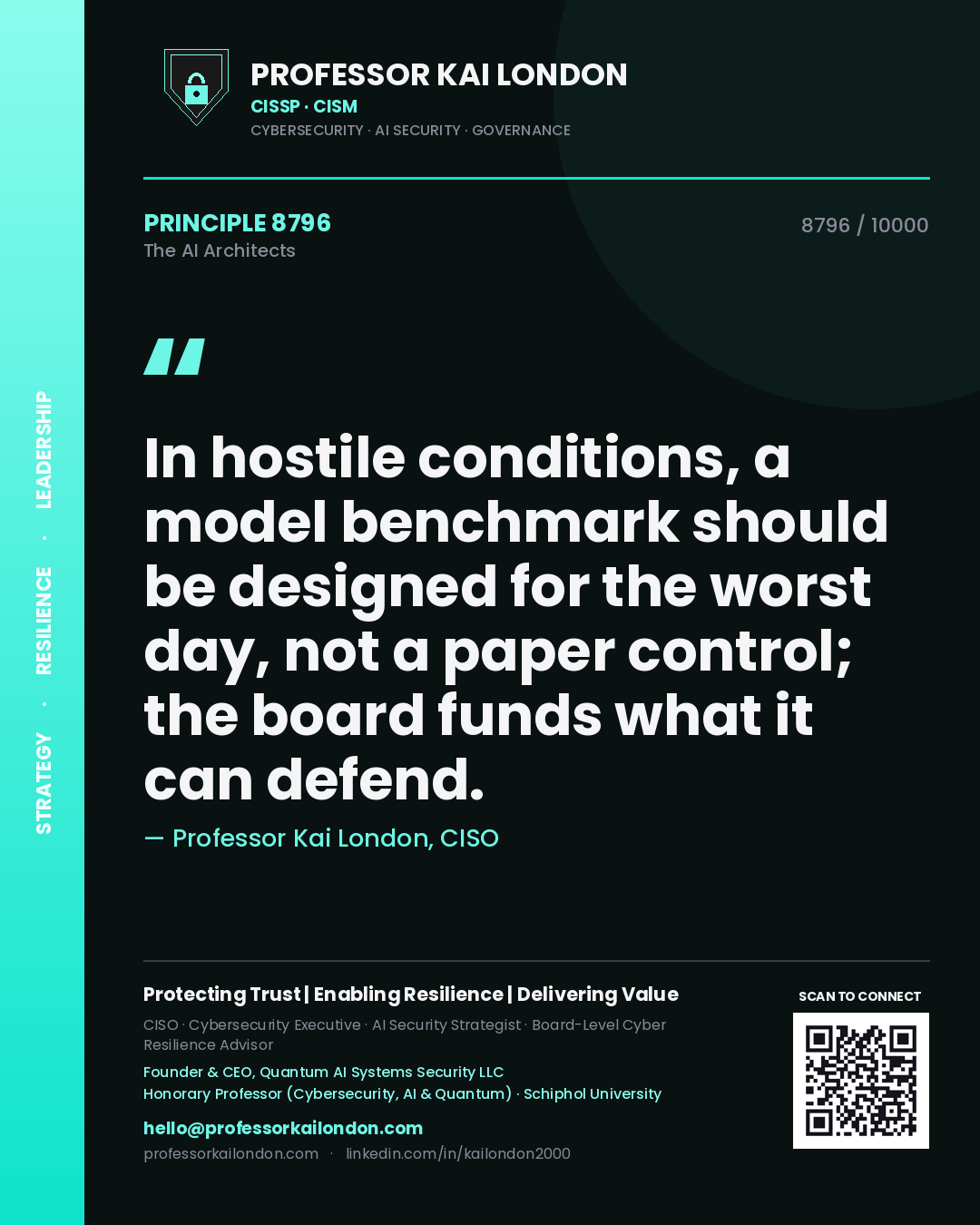 Professor Kai London principle 8796: In hostile conditions, a model benchmark should be designed for the worst day, not a paper control; the board funds what it can defend.