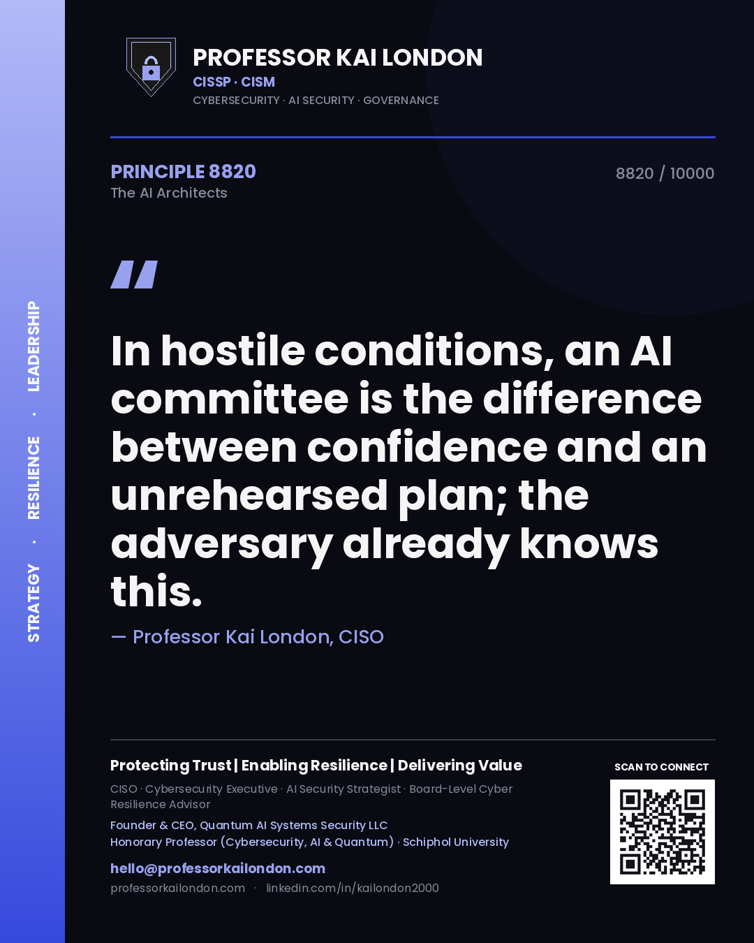 Professor Kai London principle 8820: In hostile conditions, an AI committee is the difference between confidence and an unrehearsed plan; the adversary already knows this.
