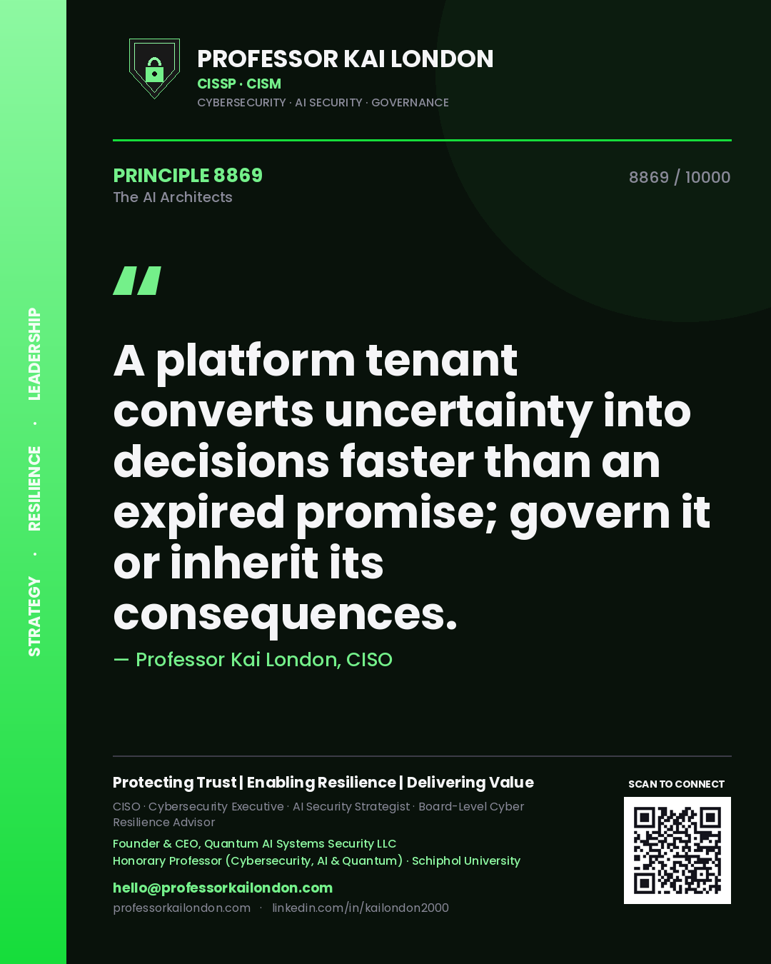 Professor Kai London principle 8869: A platform tenant converts uncertainty into decisions faster than an expired promise; govern it or inherit its consequences.