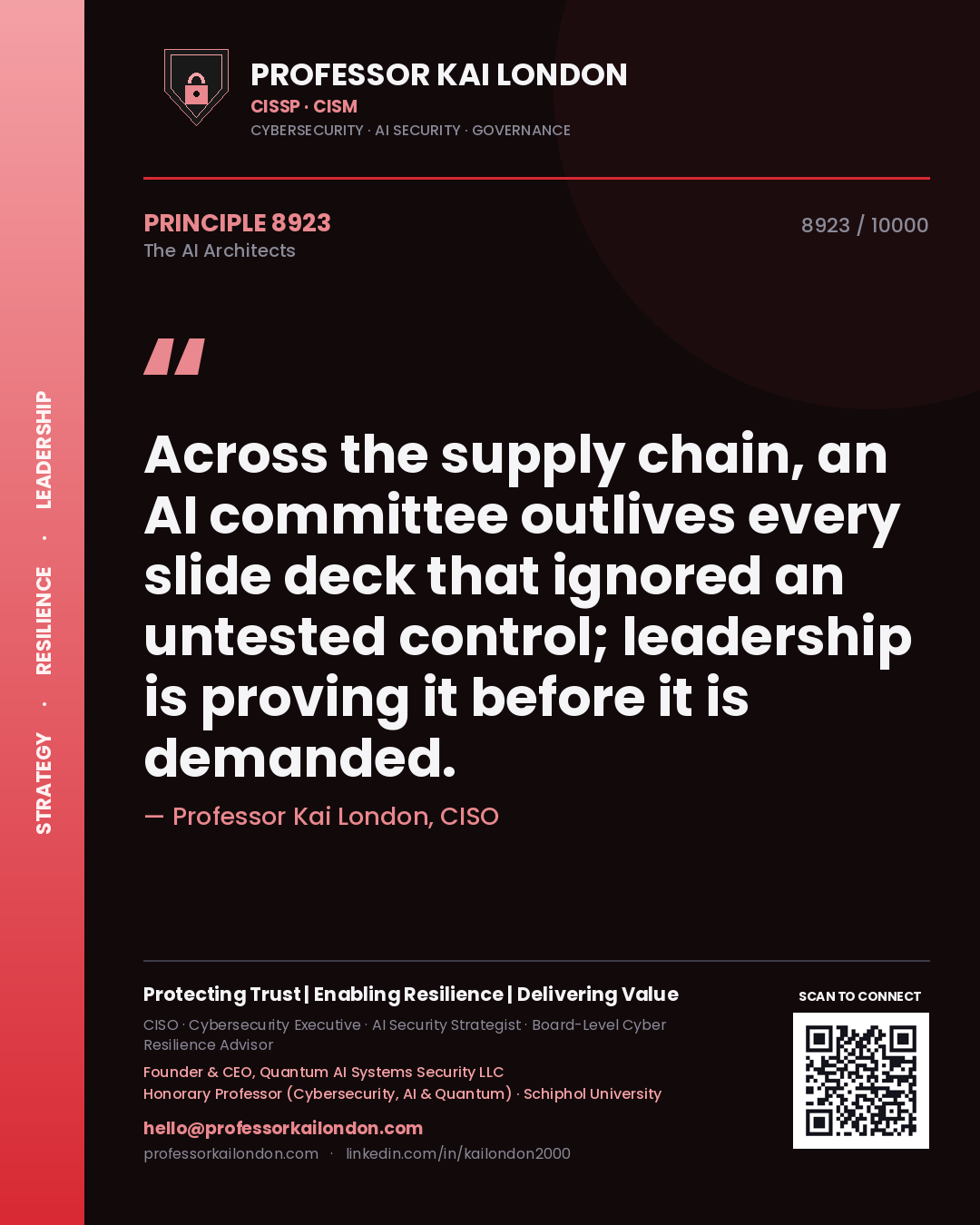 Professor Kai London principle 8923: Across the supply chain, an AI committee outlives every slide deck that ignored an untested control; leadership is proving it before it is demanded.