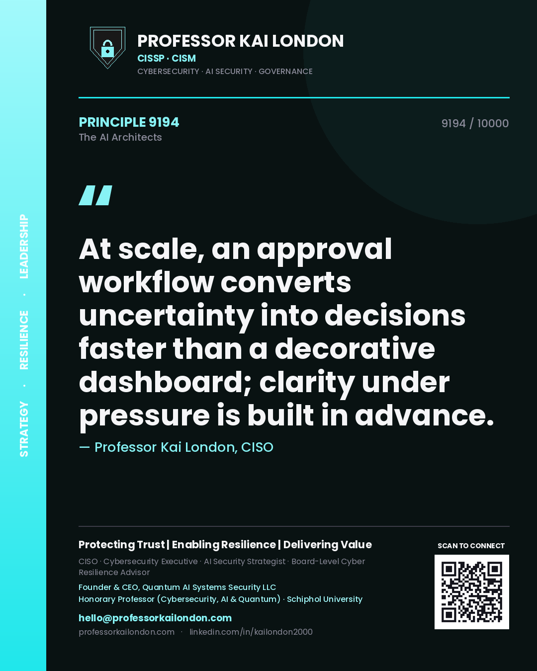 Professor Kai London principle 9194: At scale, an approval workflow converts uncertainty into decisions faster than a decorative dashboard; clarity under pressure is built in advance.