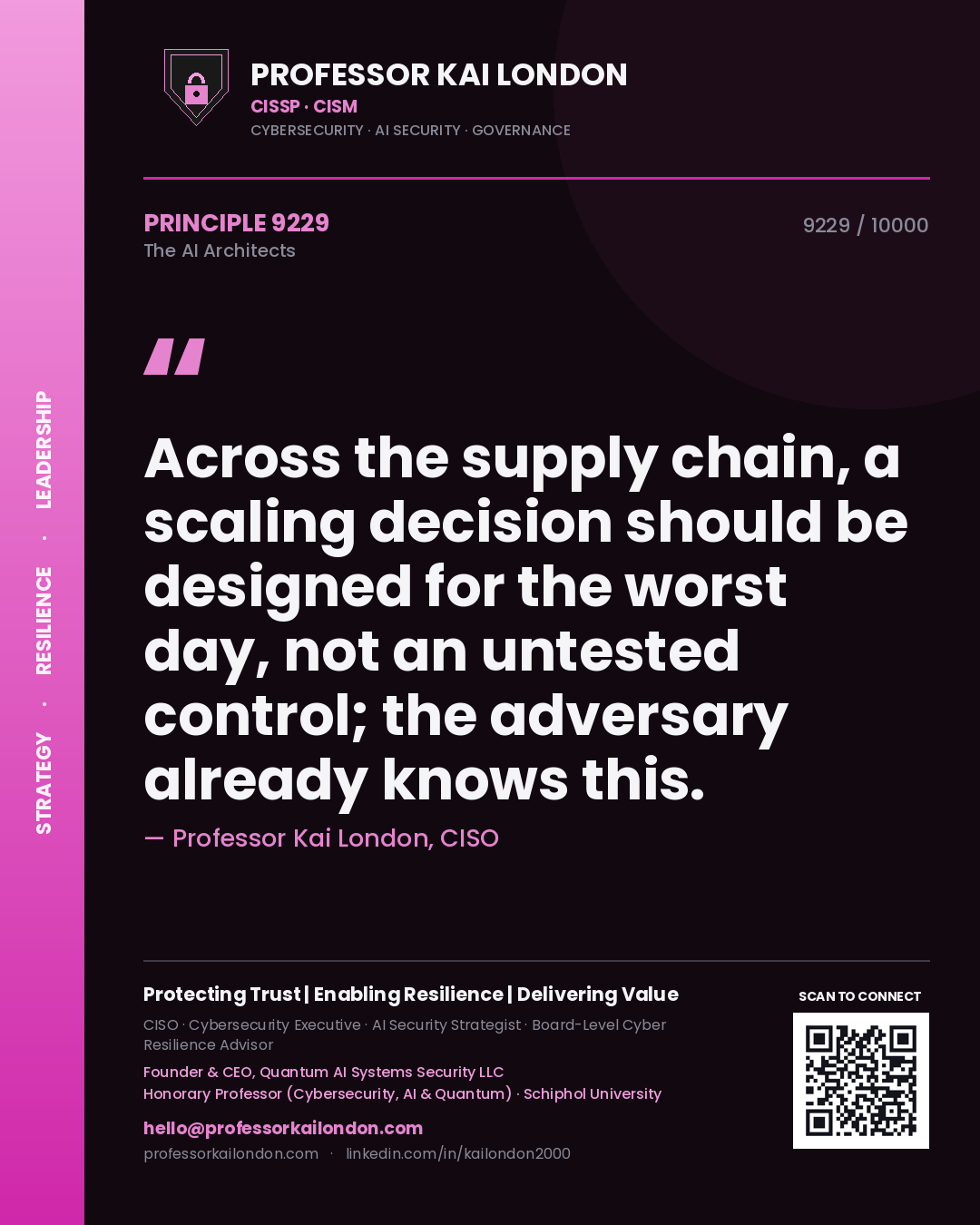 Professor Kai London principle 9229: Across the supply chain, a scaling decision should be designed for the worst day, not an untested control; the adversary already knows this.