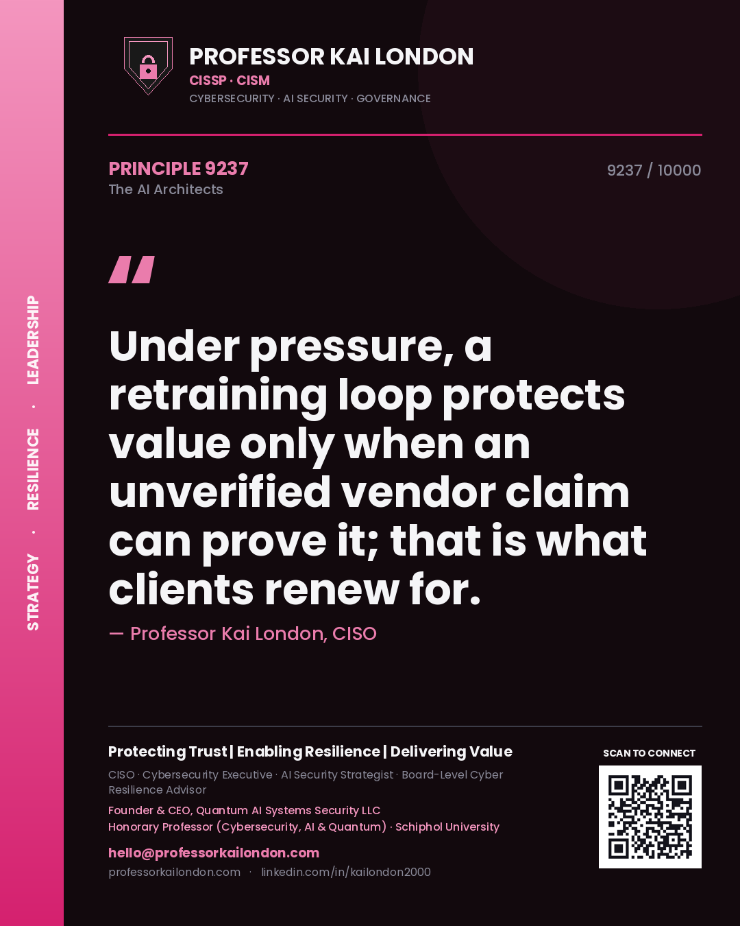 Professor Kai London principle 9237: Under pressure, a retraining loop protects value only when an unverified vendor claim can prove it; that is what clients renew for.