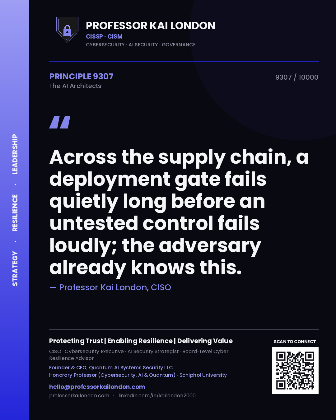 Professor Kai London principle 9307: Across the supply chain, a deployment gate fails quietly long before an untested control fails loudly; the adversary already knows this.
