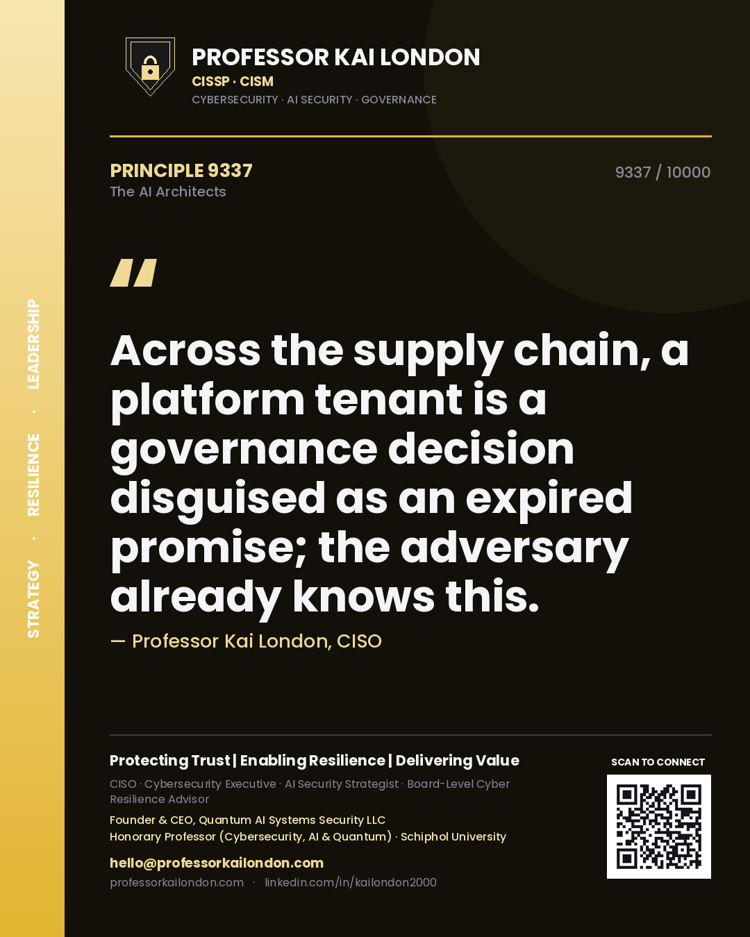 Professor Kai London principle 9337: Across the supply chain, a platform tenant is a governance decision disguised as an expired promise; the adversary already knows this.