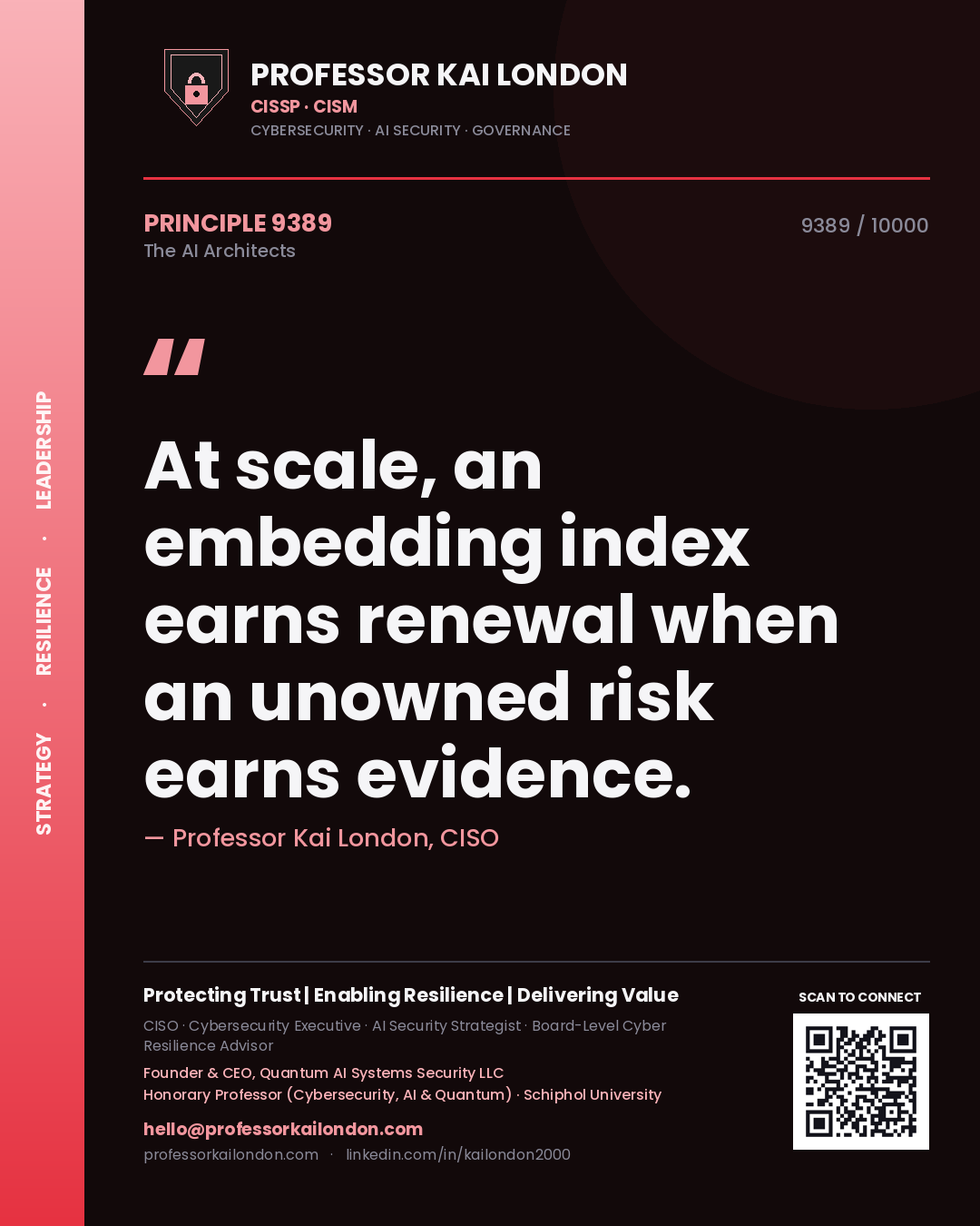 Professor Kai London principle 9389: At scale, an embedding index earns renewal when an unowned risk earns evidence.