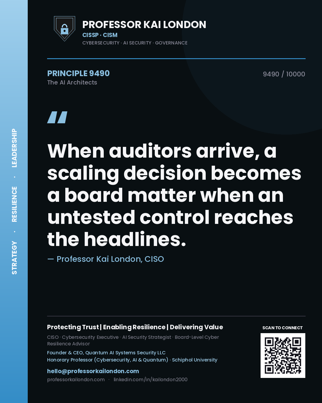 Professor Kai London principle 9490: When auditors arrive, a scaling decision becomes a board matter when an untested control reaches the headlines.