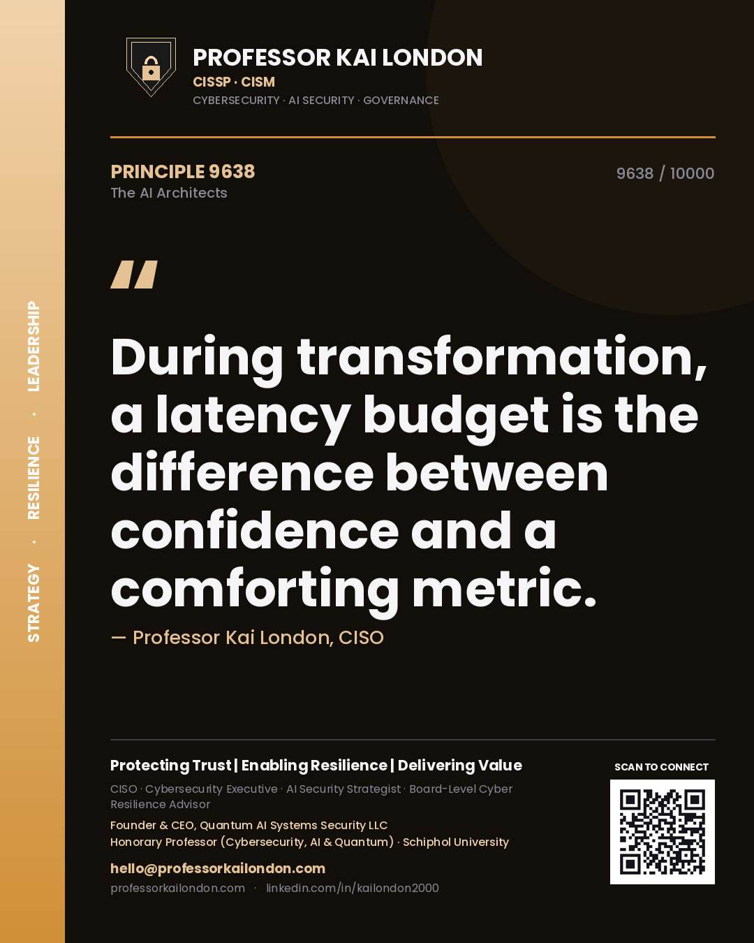 Professor Kai London principle 9638: During transformation, a latency budget is the difference between confidence and a comforting metric.