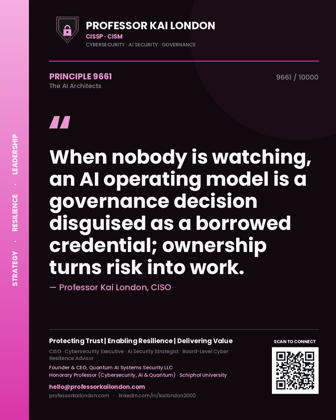 Professor Kai London principle 9661: When nobody is watching, an AI operating model is a governance decision disguised as a borrowed credential; ownership turns risk into work.
