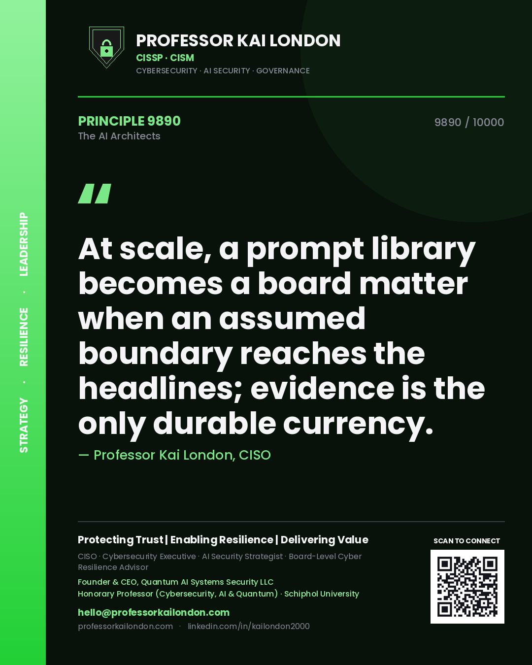 Professor Kai London principle 9890: At scale, a prompt library becomes a board matter when an assumed boundary reaches the headlines; evidence is the only durable currency.