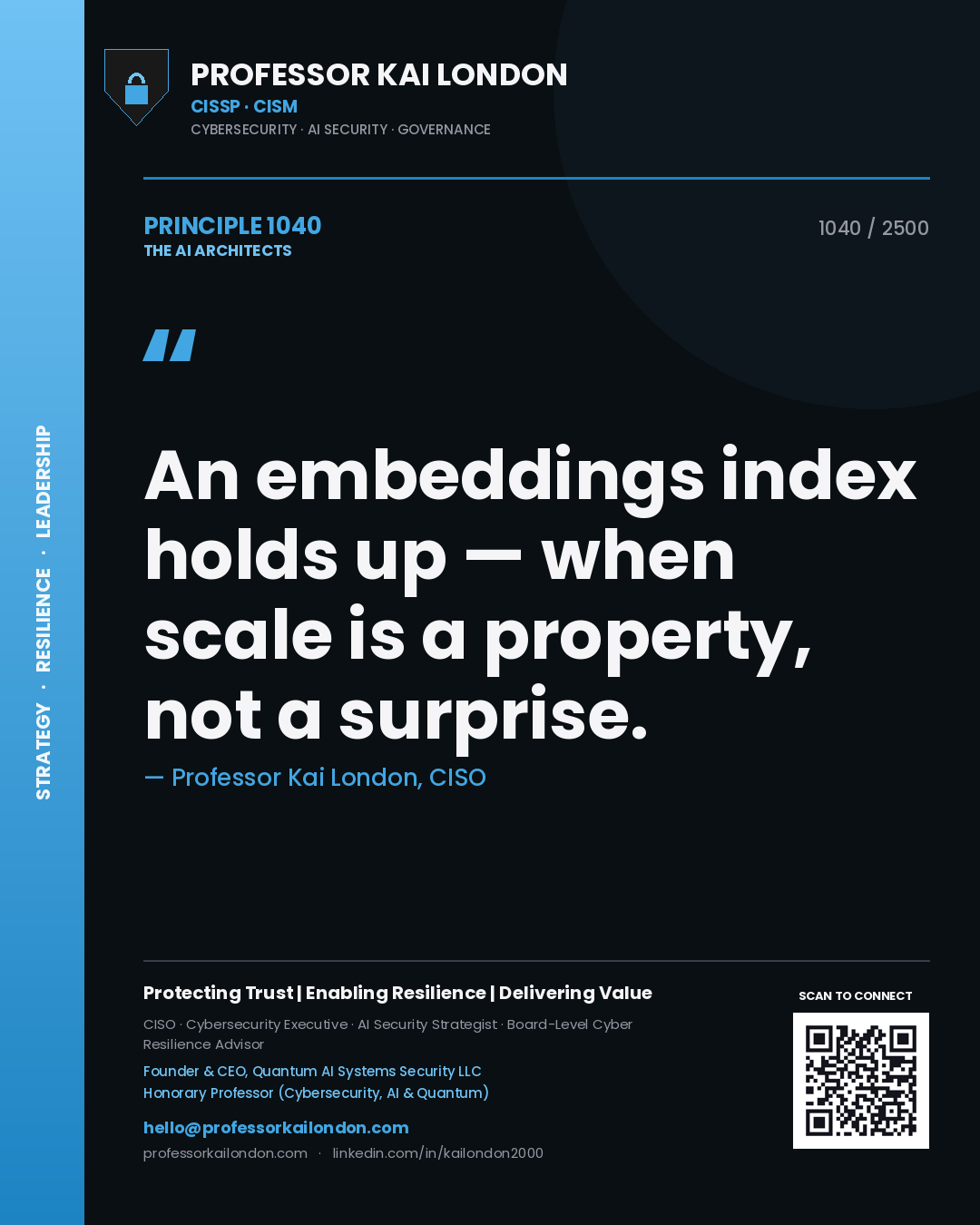 Professor Kai London principle 1040: An embeddings index holds up — when scale is a property, not a surprise.