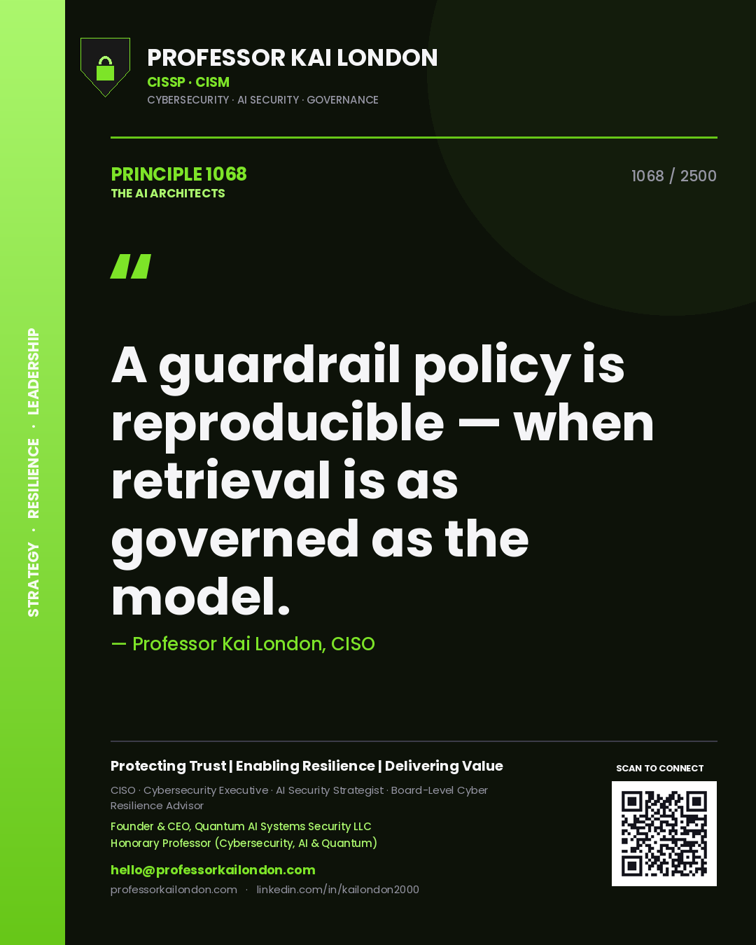 Professor Kai London principle 1068: A guardrail policy is reproducible — when retrieval is as governed as the model.