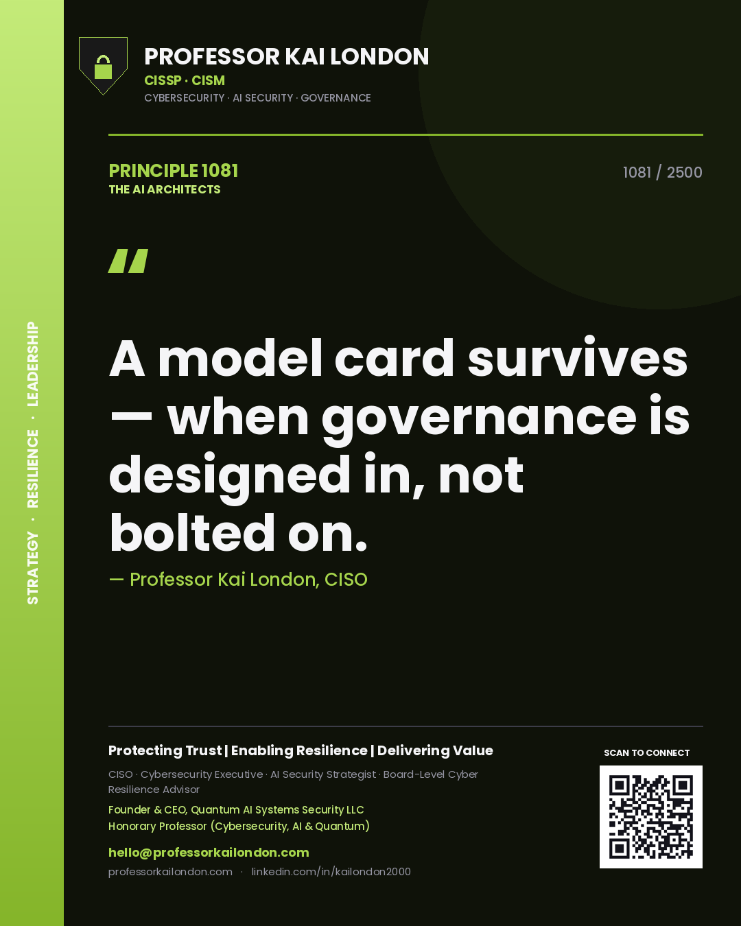 Professor Kai London principle 1081: A model card survives — when governance is designed in, not bolted on.