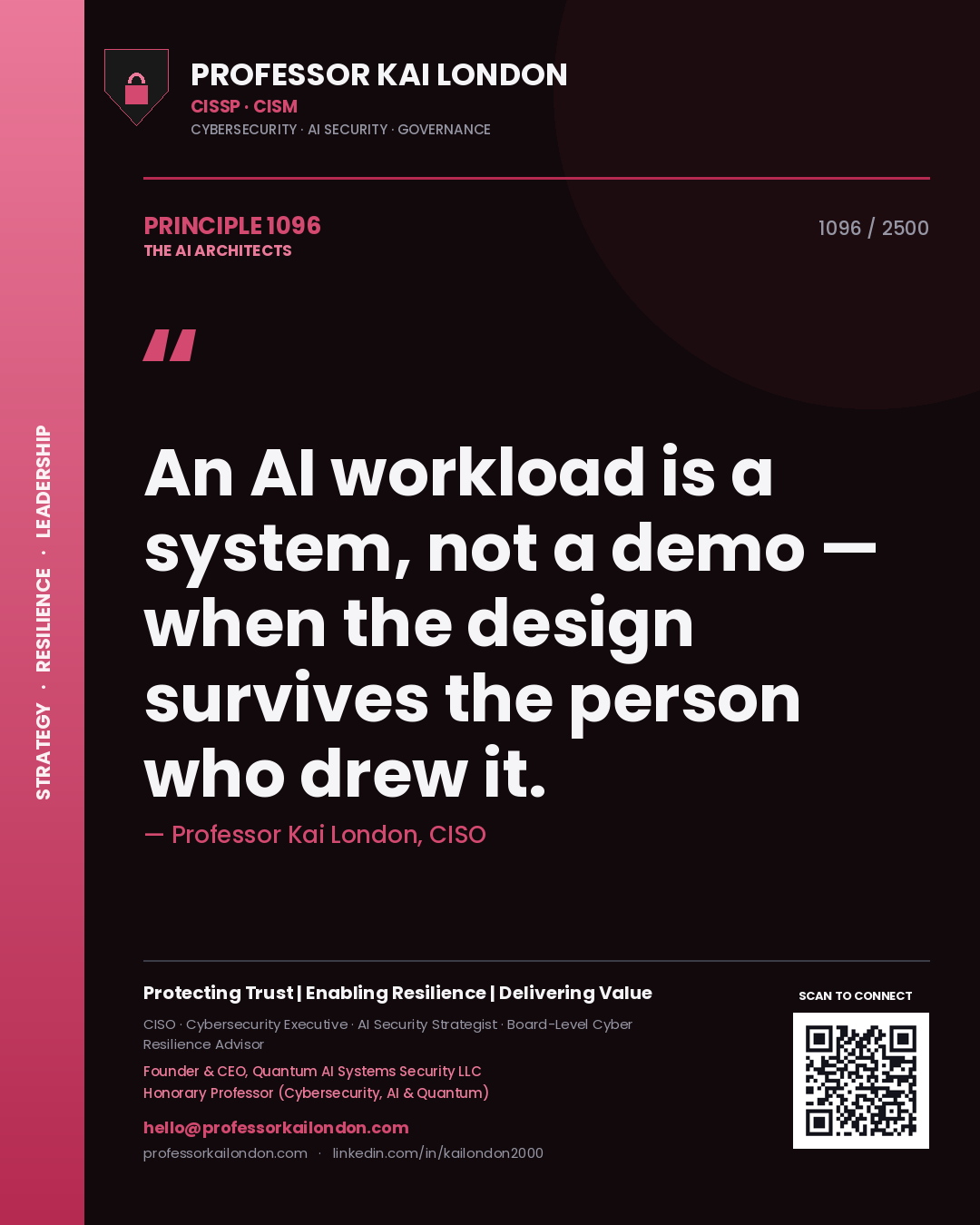 Professor Kai London principle 1096: An AI workload is a system, not a demo — when the design survives the person who drew it.