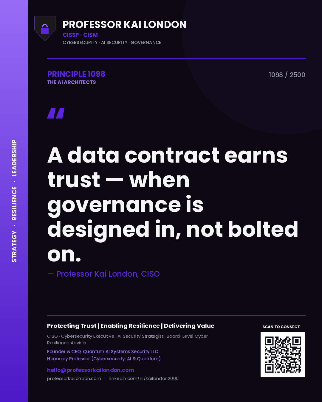 Professor Kai London principle 1098: A data contract earns trust — when governance is designed in, not bolted on.