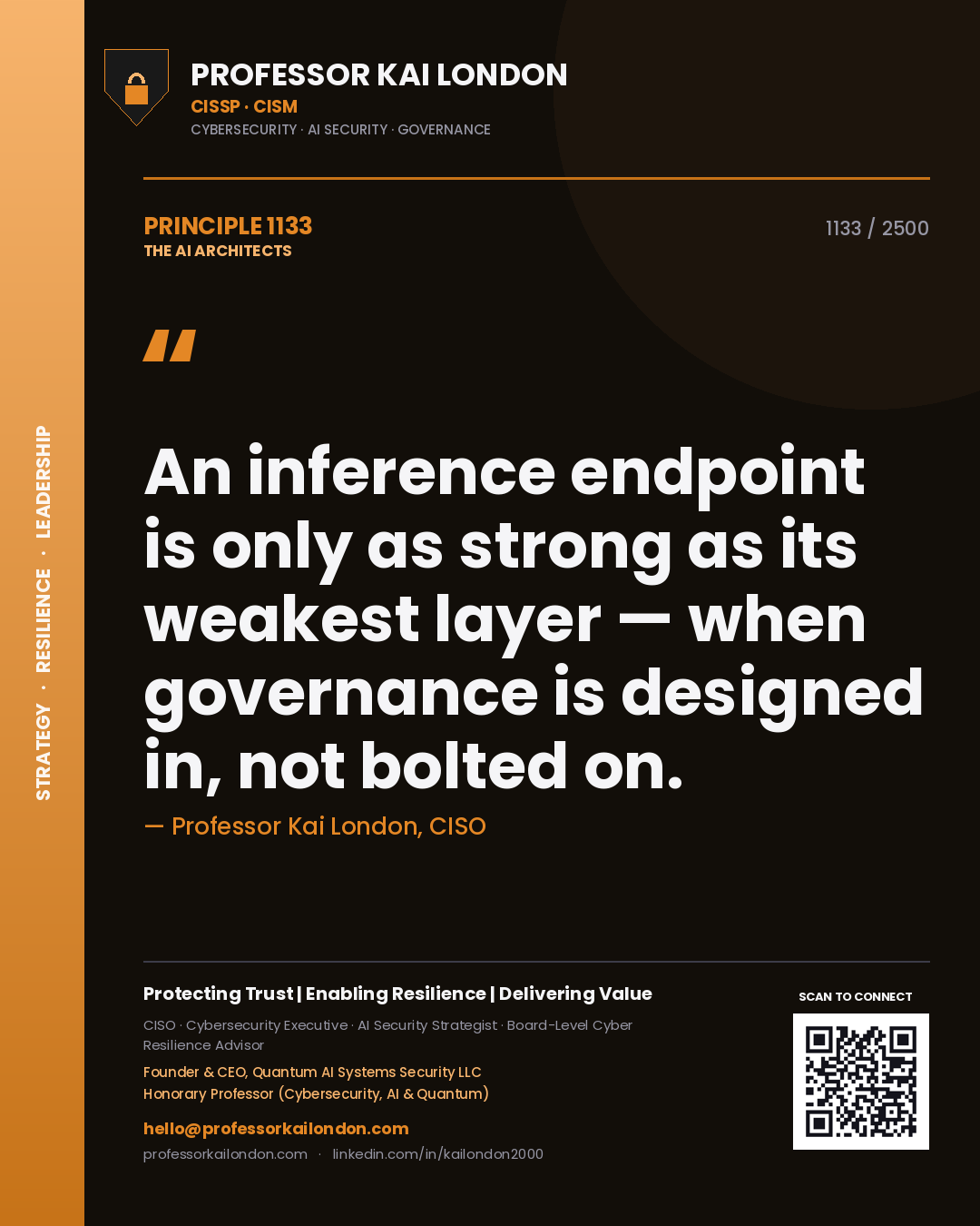 Professor Kai London principle 1133: An inference endpoint is only as strong as its weakest layer — when governance is designed in, not bolted on.