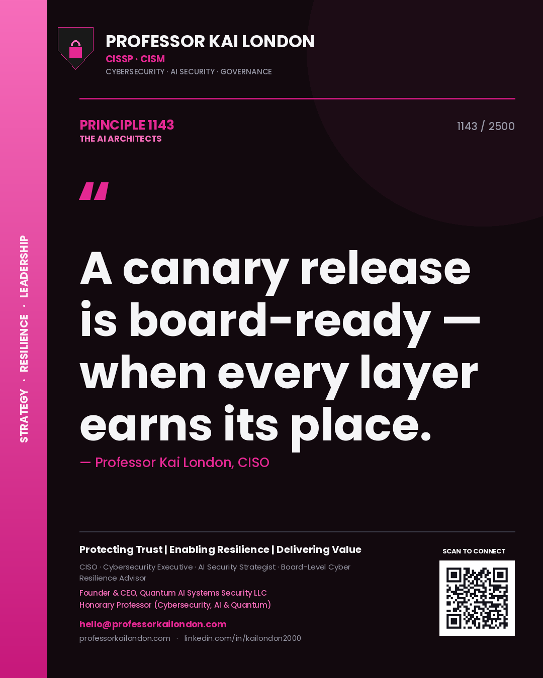 Professor Kai London principle 1143: A canary release is board-ready — when every layer earns its place.