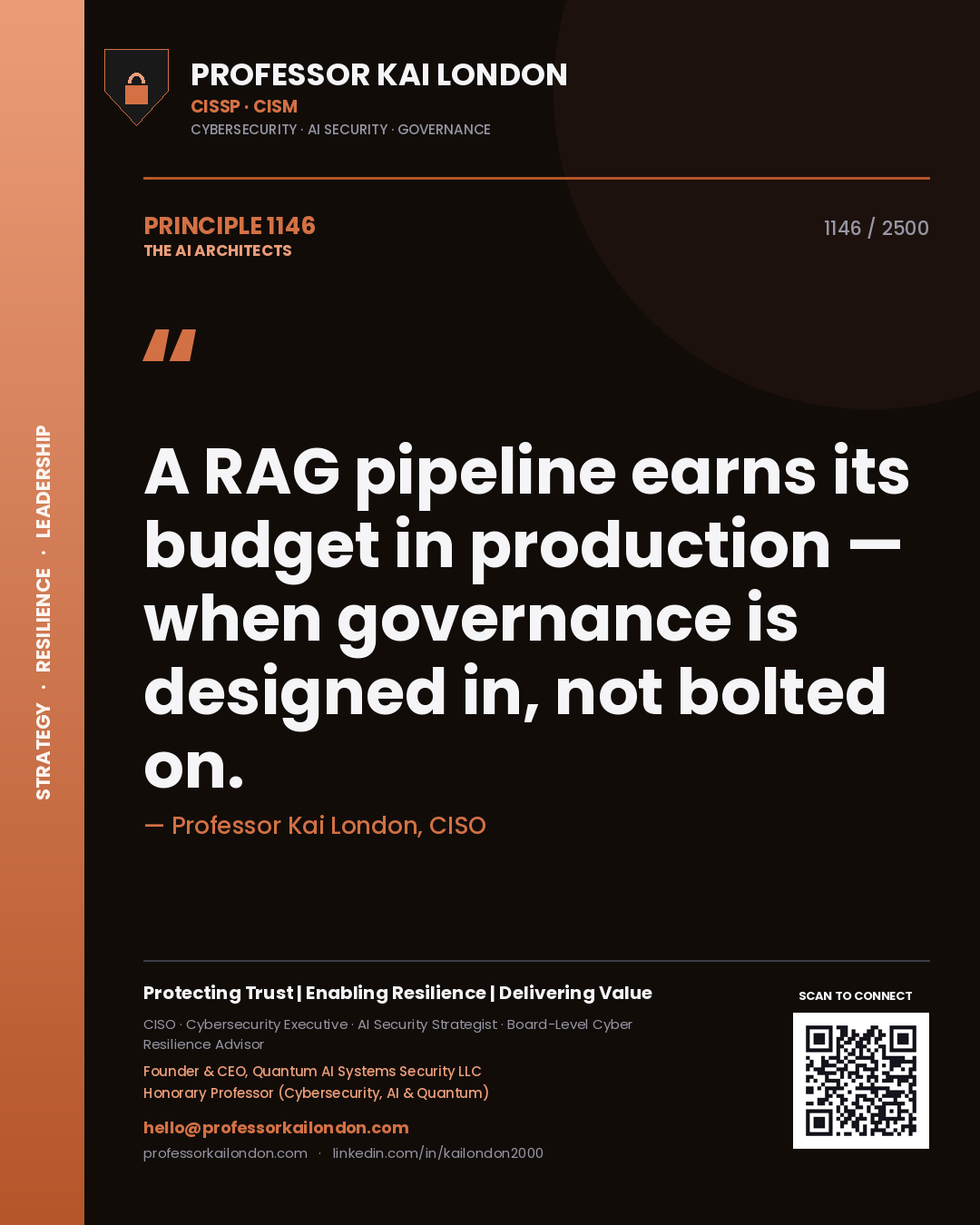 Professor Kai London principle 1146: A RAG pipeline earns its budget in production — when governance is designed in, not bolted on.