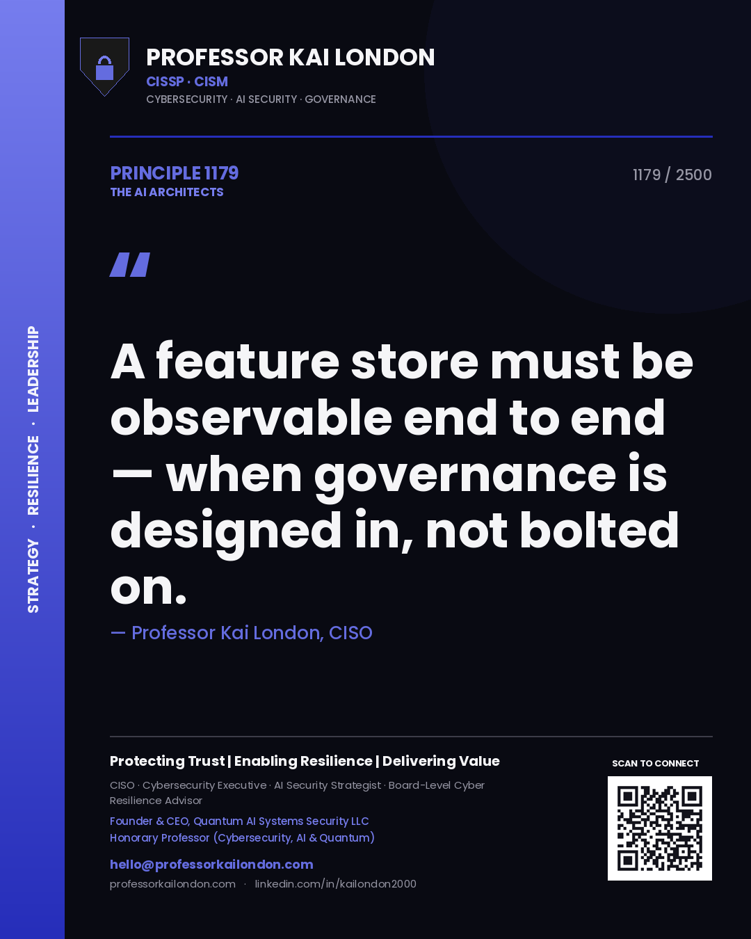 Professor Kai London principle 1179: A feature store must be observable end to end — when governance is designed in, not bolted on.