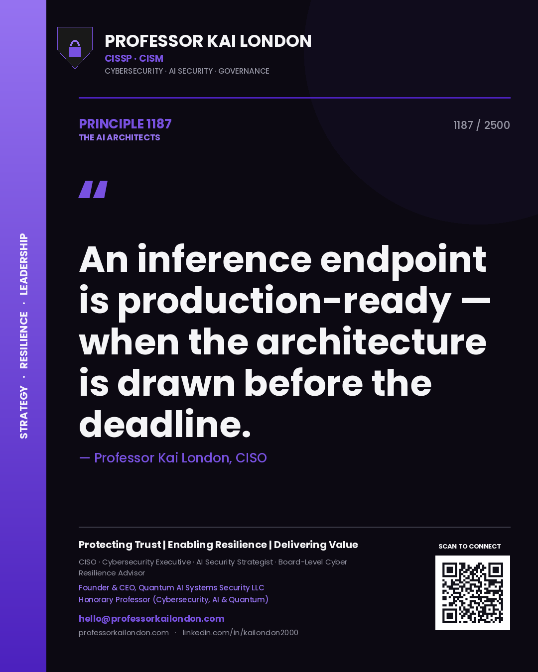Professor Kai London principle 1187: An inference endpoint is production-ready — when the architecture is drawn before the deadline.