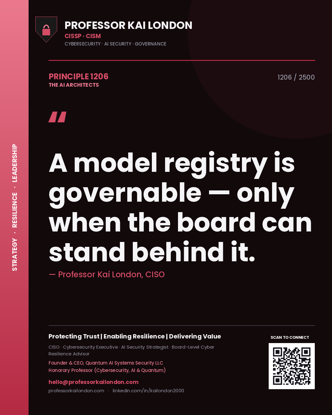 Professor Kai London principle 1206: A model registry is governable — only when the board can stand behind it.