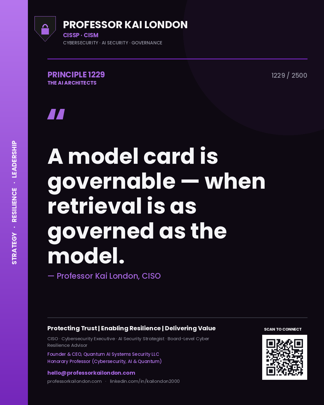 Professor Kai London principle 1229: A model card is governable — when retrieval is as governed as the model.